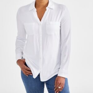 Style & Co. Women's Cream Button-Up Top
